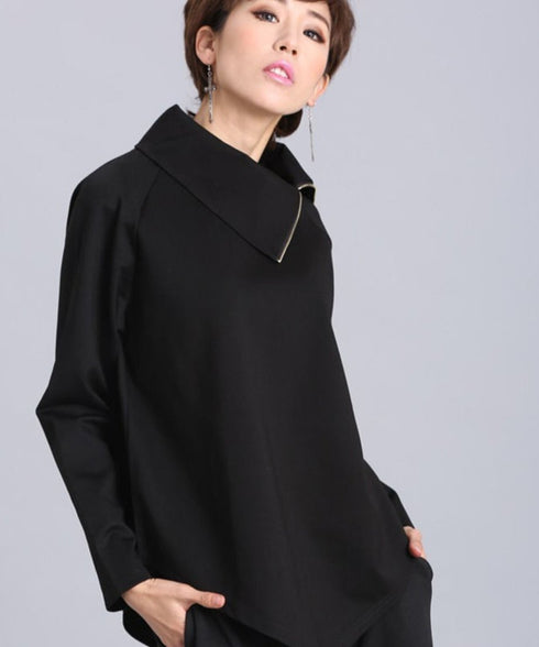 Asymmetric Zip Collar Top